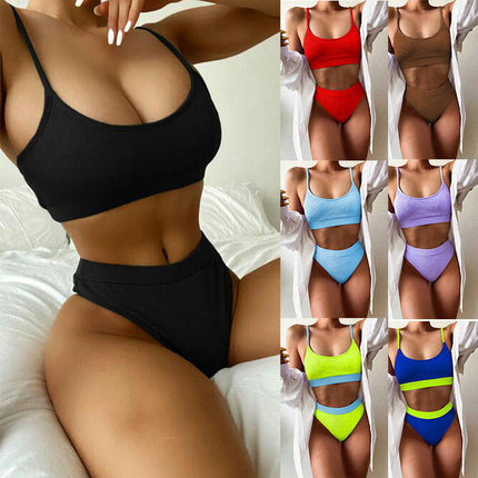 Women's Bikini Sets Two Piece Swimsuit High Waisted Scoop Neck Spaghetti Straps Bathing Suits