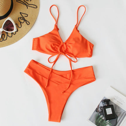 Women 2 Piece Swimsuits Spaghetti Strap Bikini High Waist Swimsuit Bathing Suit