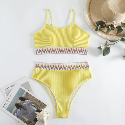 Women High Waisted Bikini Set Two Piece Swimsuit Color Block Spaghetti Strap Bathing Suit