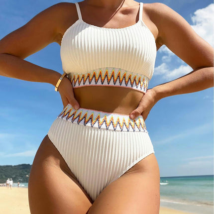 Women High Waisted Bikini Set Two Piece Swimsuit Color Block Spaghetti Strap Bathing Suit