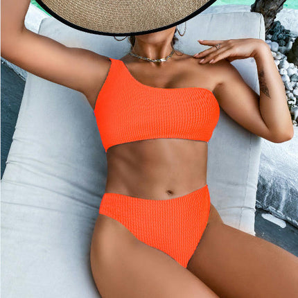 Women One Shoulder High Waisted Bikini Bathing Suit Set Two Piece Tummy Control Swimsuits