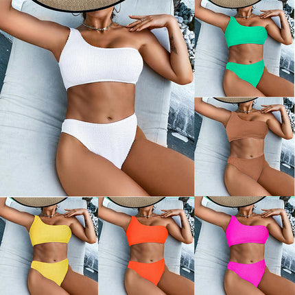 Women One Shoulder High Waisted Bikini Bathing Suit Set Two Piece Tummy Control Swimsuits