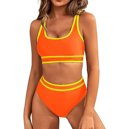 Women's High Waisted Bikini Sets Sporty Two Piece Swimsuits Color Block Bathing Suits