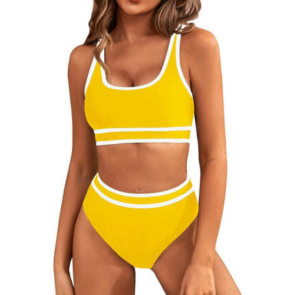 Women's High Waisted Bikini Sets Sporty Two Piece Swimsuits Color Block Bathing Suits