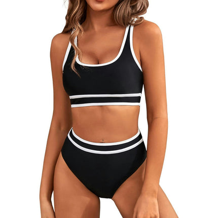 Women's High Waisted Bikini Sets Sporty Two Piece Swimsuits Color Block Bathing Suits