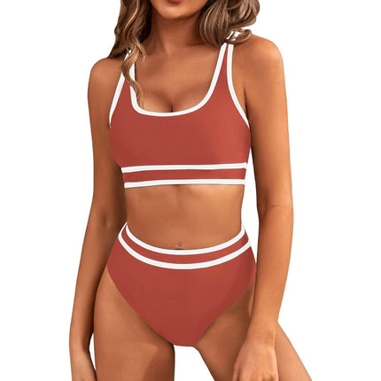 Women's High Waisted Bikini Sets Sporty Two Piece Swimsuits Color Block Bathing Suits