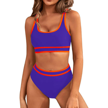 Women's High Waisted Bikini Sets Sporty Two Piece Swimsuits Color Block Bathing Suits