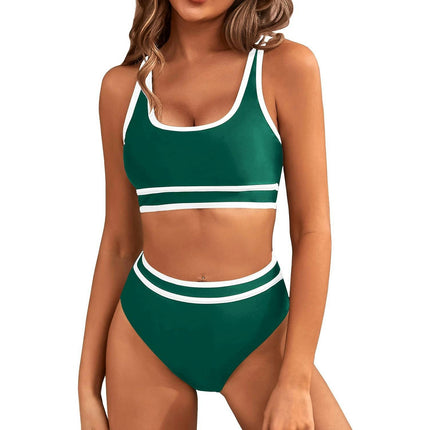 Women's High Waisted Bikini Sets Sporty Two Piece Swimsuits Color Block Bathing Suits