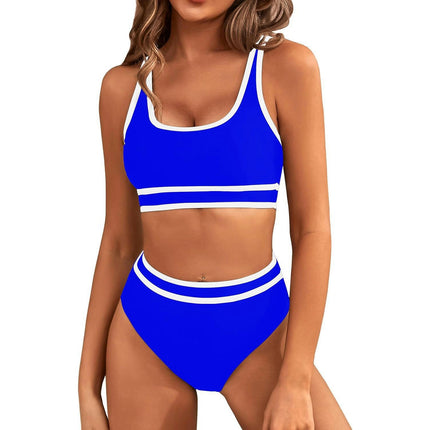 Women's High Waisted Bikini Sets Sporty Two Piece Swimsuits Color Block Bathing Suits