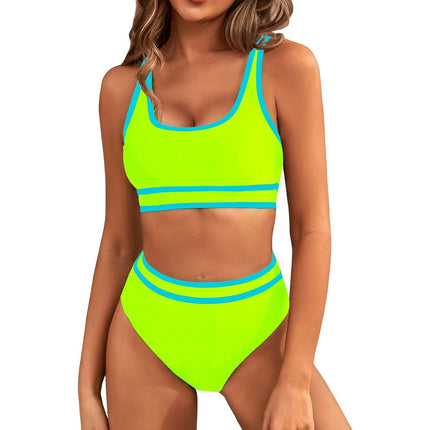 Women's High Waisted Bikini Sets Sporty Two Piece Swimsuits Color Block Bathing Suits