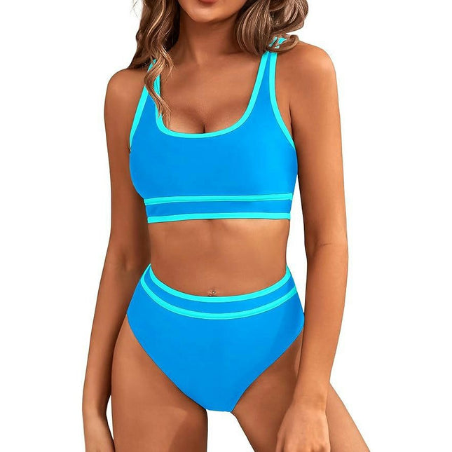 Women's High Waisted Bikini Sets Sporty Two Piece Swimsuits Color Block Bathing Suits