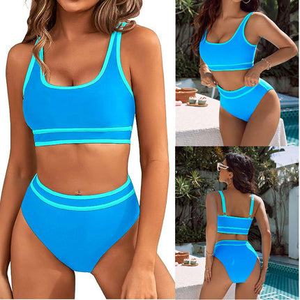 Women's High Waisted Bikini Sets Sporty Two Piece Swimsuits Color Block Bathing Suits