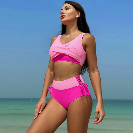 Women's High Waisted Bikini Set Twist Front Two Piece Swimsuit Lace Up Bathing Suits