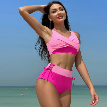 Women's High Waisted Bikini Set Twist Front Two Piece Swimsuit Lace Up Bathing Suits