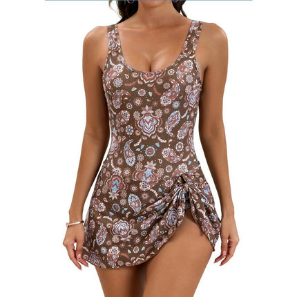 One Piece Swimdress Swimsuits for Women Tummy Control Tie Knot Swim Dresses Bathing Suit 1