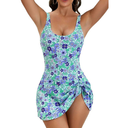 One Piece Swimdress Swimsuits for Women Tummy Control Tie Knot Swim Dresses Bathing Suit