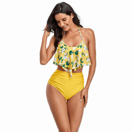 Womens Two Piece Swimsuits Ruffled Top Tummy Control High Waisted Bikini Swimwear