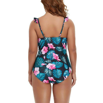 Womens One Piece Swimsuits Ruffled Deep V Neck Swimwear Tummy Control Monokini Bathing Suits