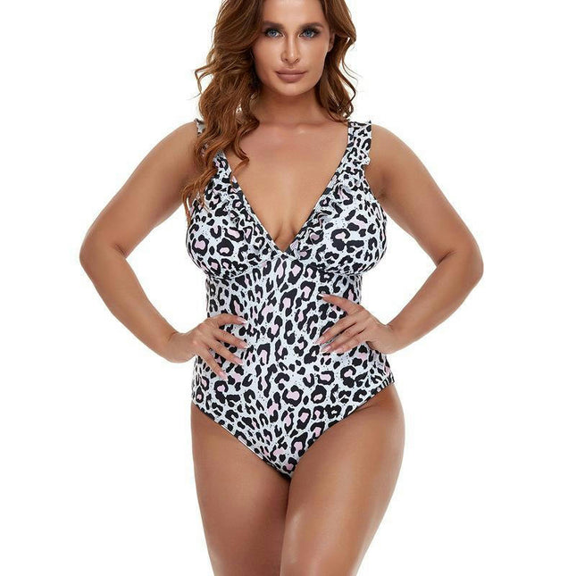 Womens One Piece Swimsuits Ruffled Deep V Neck Swimwear Tummy Control Monokini Bathing Suits