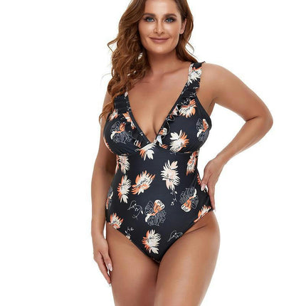 Womens One Piece Swimsuits Ruffled Deep V Neck Swimwear Tummy Control Monokini Bathing Suits