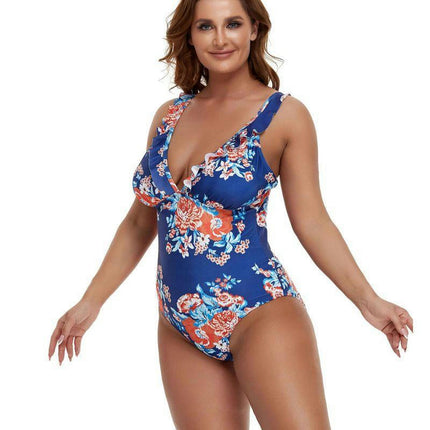 Womens One Piece Swimsuits Ruffled Deep V Neck Swimwear Tummy Control Monokini Bathing Suits