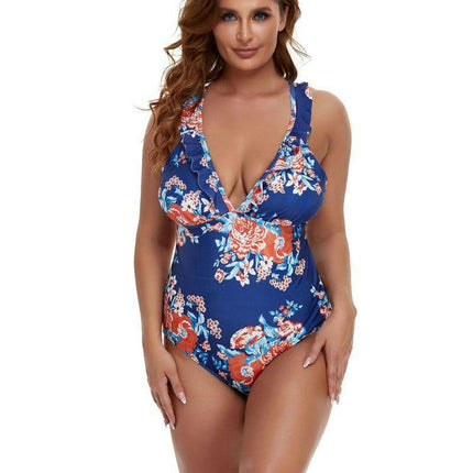 Womens One Piece Swimsuits Ruffled Deep V Neck Swimwear Tummy Control Monokini Bathing Suits