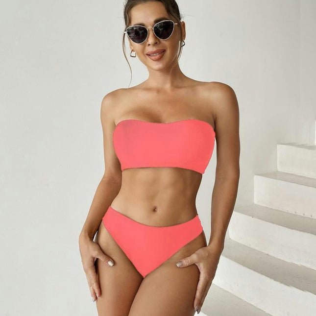 Women Strapless Bandeau Bikini 2 Piece Swimwear Cheeky Bathing Suits