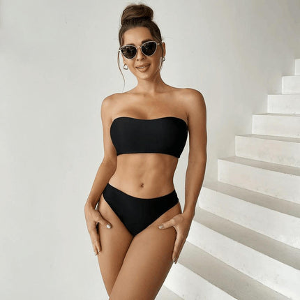 Women Strapless Bandeau Bikini 2 Piece Swimwear Cheeky Bathing Suits