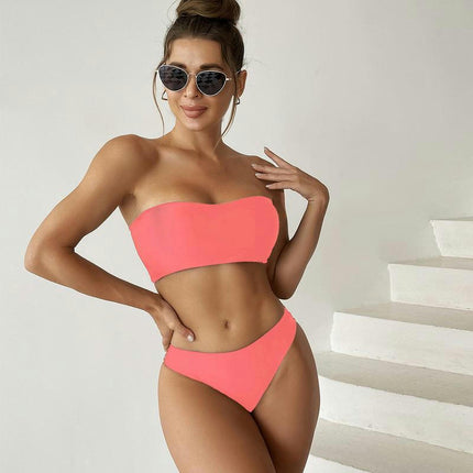 Women Strapless Bandeau Bikini 2 Piece Swimwear Cheeky Bathing Suits