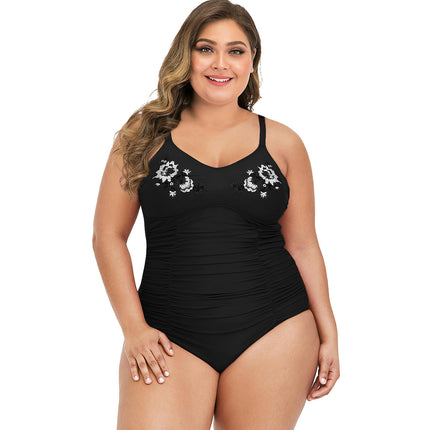 Women's Plus Size One Piece Swimsuits Tummy Control Bathing Suits V Neck Ruched Swimwear