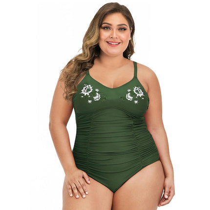 Women's Plus Size One Piece Swimsuits Tummy Control Bathing Suits V Neck Ruched Swimwear