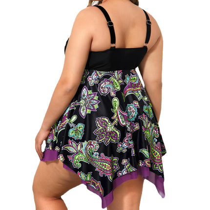 Womens Plus Size Swimsuits Two Piece Tankini Set Ruffled Swimdress with Boyshort