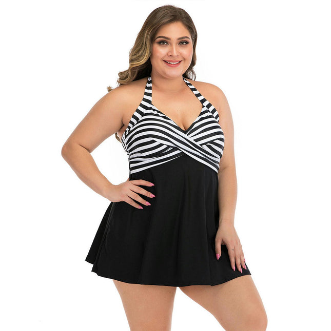 Women One Piece Swim Dress with Skirt Plus Size Swimsuit Tummy Control Swimwear