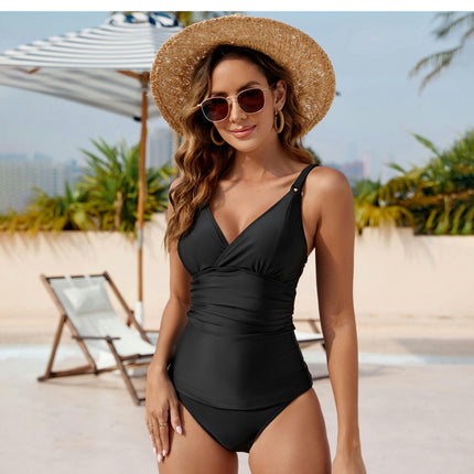 Tankini Swimsuits for Women Tummy Control Ruched Two Piece Bathing Suit V Neck Swimwear