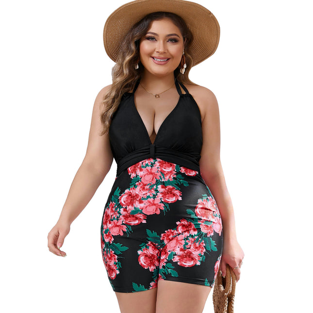 Plus Size Swimsuit for Women Tummy Control Boy-Leg One Piece Bathing Suits