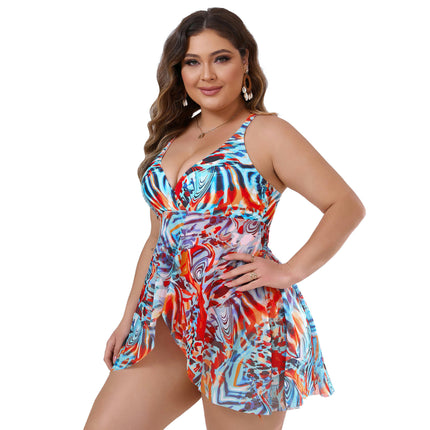 Women's Swimdress Plus Size Swimwear One Piece Swimsuit Mesh Print Bathing Suit