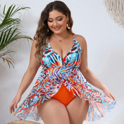 Women's Swimdress Plus Size Swimwear One Piece Swimsuit Mesh Print Bathing Suit