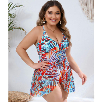 Women's Swimdress Plus Size Swimwear One Piece Swimsuit Mesh Print Bathing Suit