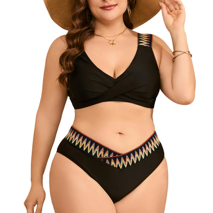 Womens Plus Size Bikini High Waisted Swimsuits Two Piece Bathing Suits V Neck Swimwear