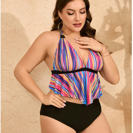 Women Two Piece Plus Size Swimsuit with Shorts Ruffled Tankini High Waisted Bathing Suit