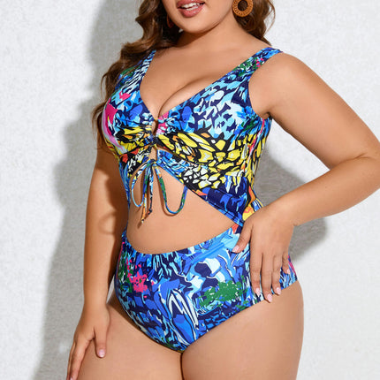 Women's Plus Size One Piece Swimsuit Tummy Control V Neck Cutout Bathing Suit