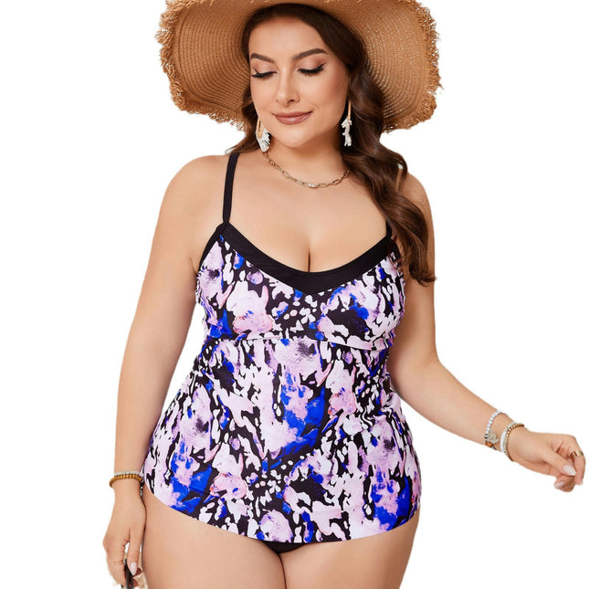 Women Two Piece Plus Size Tankini Swimsuit with Shorts Tummy Control V Neck Bathing Suit