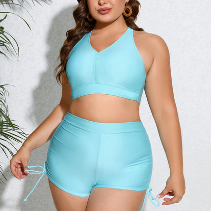 Women Plus Size Bathing Suits 3 Piece Tankini Swimsuits with Boy Shorts Tank Top and Halter Bra