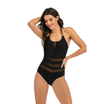 Women's One Piece Swimsuit Halter Tummy Control Swimwear Mesh Bathing Suit