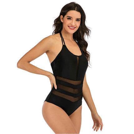 Women's One Piece Swimsuit Halter Tummy Control Swimwear Mesh Bathing Suit