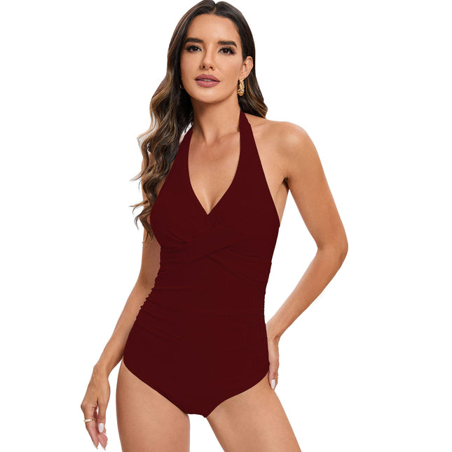 Women's One Piece Swimsuit Wrap V Neck Swimwear Ruched Tummy Control Bathing Suit