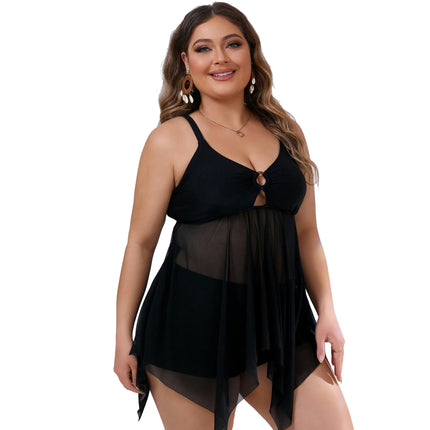 Women's Plus Size Swimsuits Two Piece Tankini Set Mesh Swimdress with Boyshort