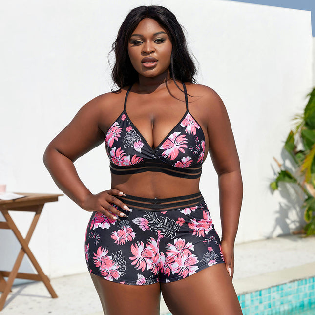 Plus Size Bikini Sets for Women High Waisted Two Piece Swimsuit Bathing Suits with Boyshorts