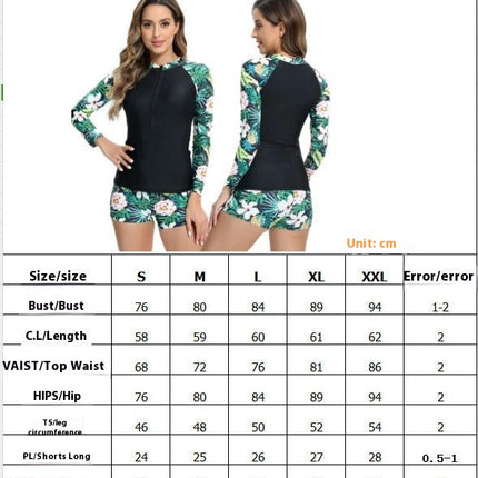 Women's Two Piece Rash Guard Long Sleeve Bathing Suit Zipper Front Swimsuit