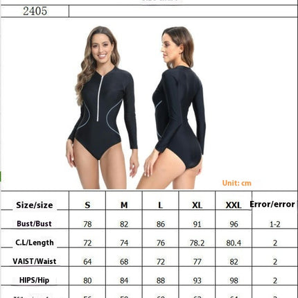 Womens Rash Guard Long Sleeve Zipper One-Piece Swimsuit Surfing Bathing Suit